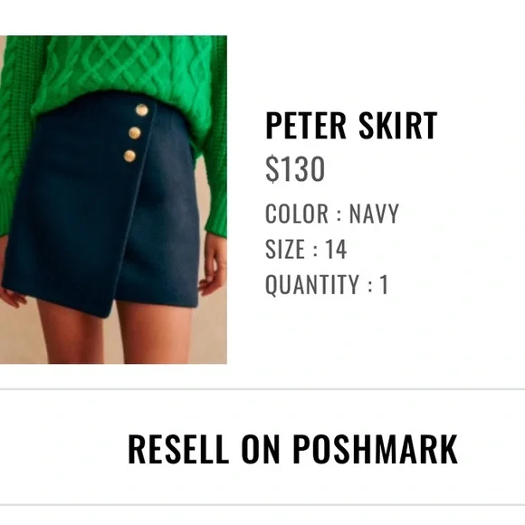 Sezane Peter Skirt in Navy Blue NWT Size 14 - Picture 5 of 16